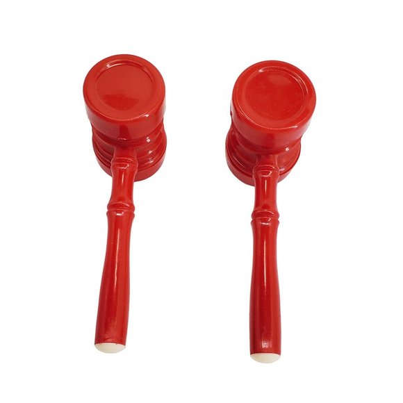 Mallet VTG Salt & Pepper Shakes Celluloid Plastic Red & Cream Gavel 1950s MCM - Picture 3 of 4
